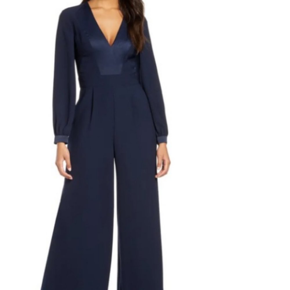 ELIZA J Long Sleeve Wide Leg Jumpsuit navy